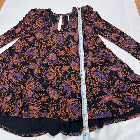 Free People Hey Lover Printed Tunic Ruffle Ruched Sleeve Floral Neutral Size S - Picture 11 of 12